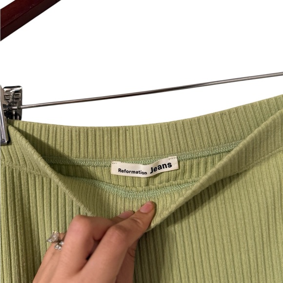 REFORMATION Julianna Ribbed Knit Green High Rise Mini Skirt - Picture 4 of 6